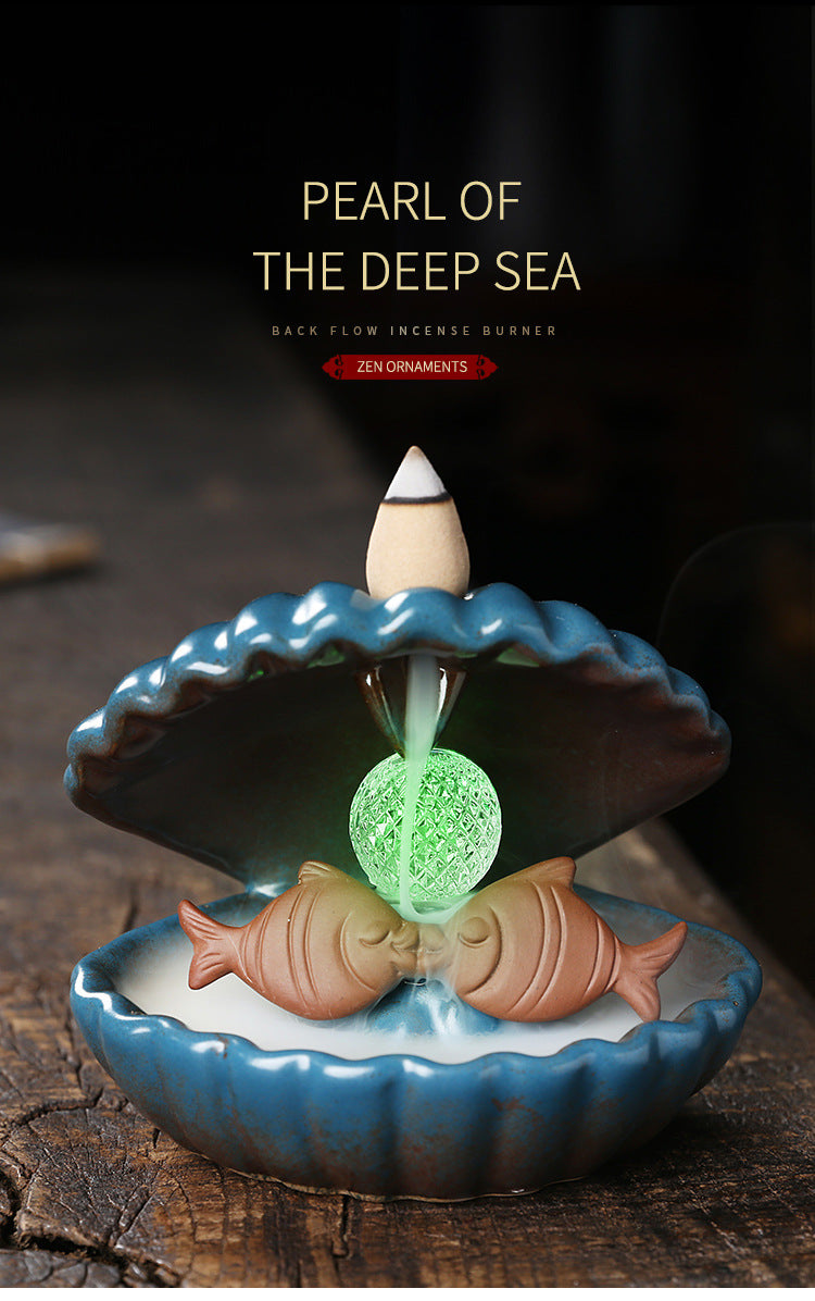 zensoullab Original Ceramic Crafts Home Decoration Creative European Style Shell Mermaid LED Light Backflow Aromatherapy Burner