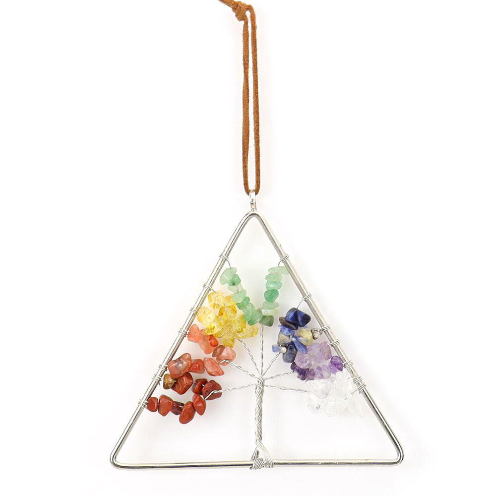 zensoullab Natural Raw Crystal Stone Gravel Christmas Tree Triangle Hanging Holiday Home Decoration