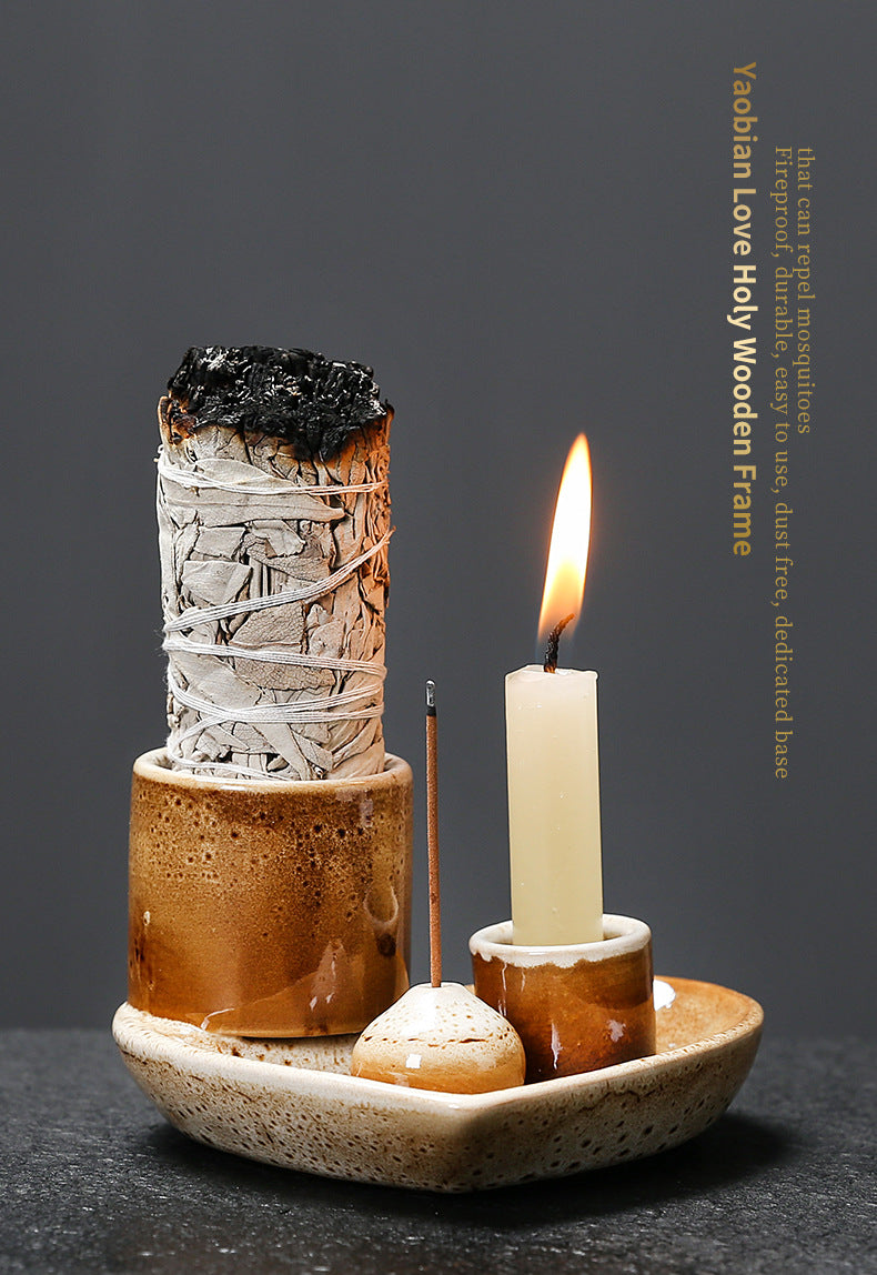 Sacred Wood Sage Holder Ins Creative Simple Incense Tray Aromatherapy Burner Heart Ceramic American Style Decoration Incense Insert Tray