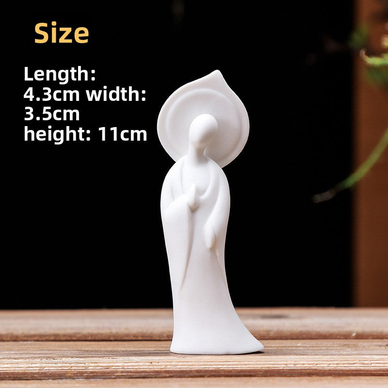 zensoullab Creative Ceramic Handmade Mini Phaseless Buddha Tea Ceremony Tea Tray Accessories Zen Character White Porcelain Bonsai Home Small Ornaments