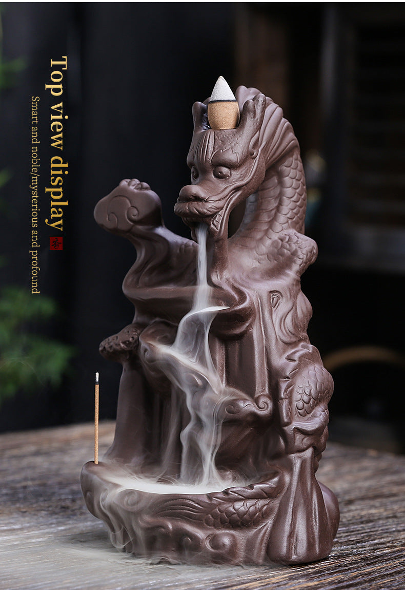 zensoullab Purple Clay Dragon Backflow Incense Burner Creative Large Chinese Dragon Mountain Water Flow Cloud Dragon Backflow Incense Burner Ornament