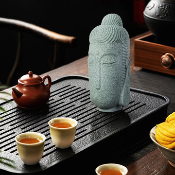 zensoullab Chinese Style National Trend Creative Stone Tea Pet Northern Wei Dynasty Buddha Head Home Office Decoration Green Sand Stone Zen Ornament