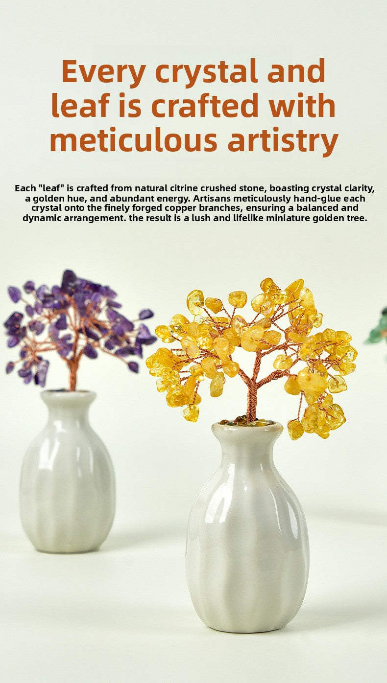 zensoullab Natural Mineral Raw Stone Yellow Crystal Money Tree Ornament Office Desktop Money Tree Shop Opening Gift Wealth Attraction