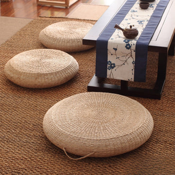 zensoullab Woven Seat Cushion Floor Tatami Mat Thickened Round Japanese Style Meditation Zen Mat Balcony Bay Window Mat