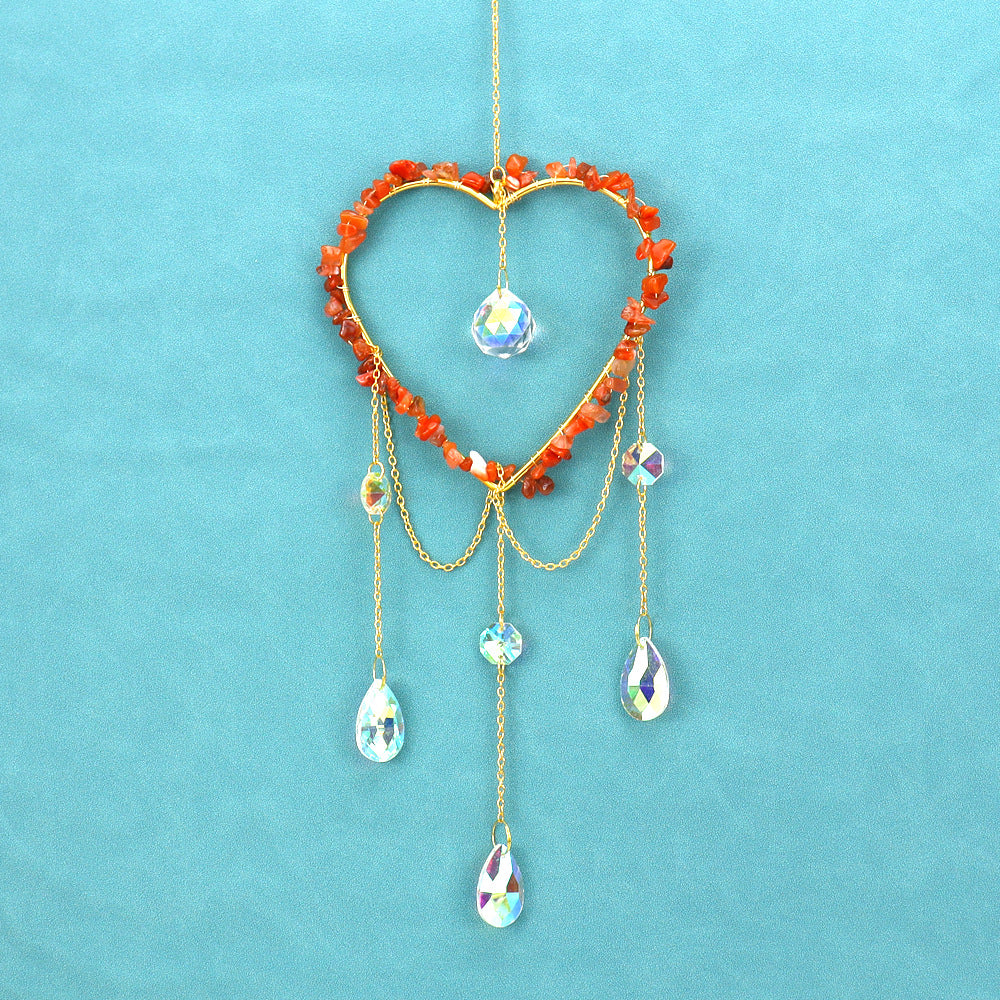 zensoullab Natural Raw Stone Crystal Wind Chime Sun Catcher Heart Hanging Holiday Home Decoration