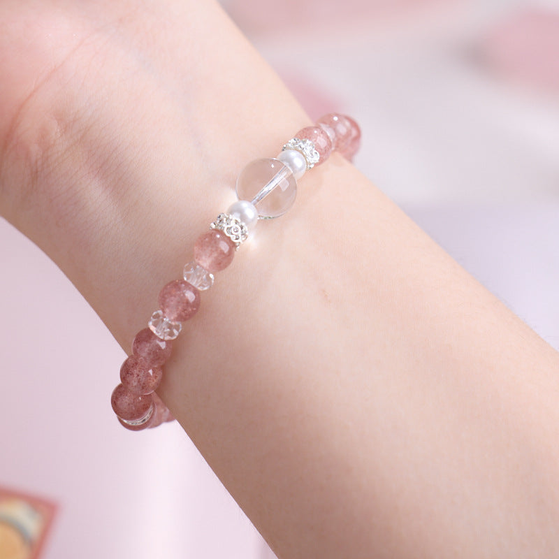 zensoullab8MM Strawberry Crystal Bracelet Peach Blossom Fashion Women's Bracelet Pearl Small Waist Crystal Bracelet