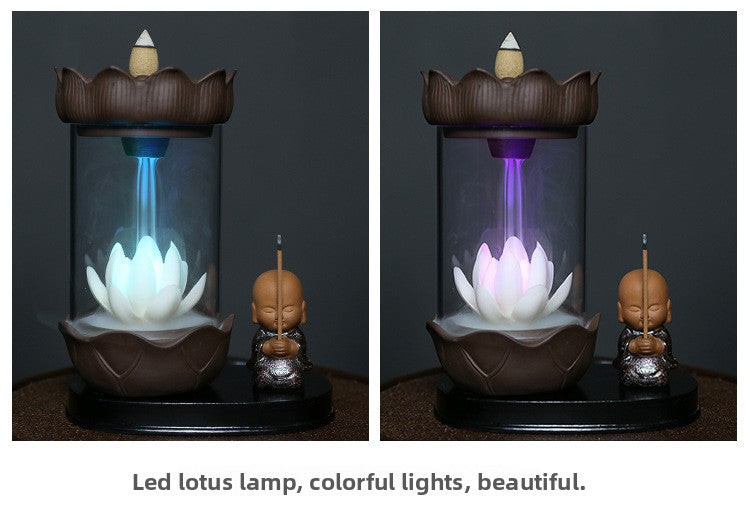 zensoullab Jingchen Special Windproof Cover Little Monk White Lotus LED Light Backflow Incense Burner Home Decor Ornament Original