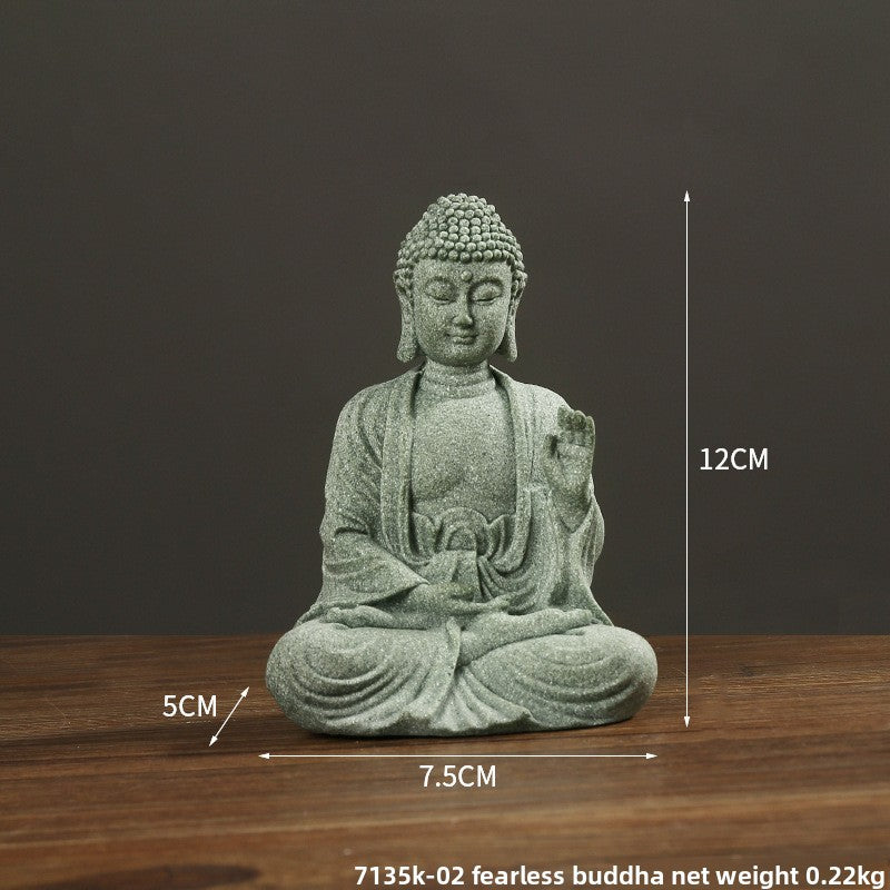 zensoullab Green Sandstone Buddha Statue Ornament Micro Landscape Fish Tank Landscaping Rockery Bonsai Living Room Zen Tea Tabletop Stone Small Sitting Buddha