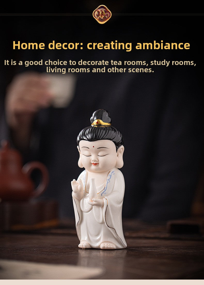 zensoullab Chinese Ceramic Three Saints Shakyamuni Guanyin Ksitigarbha Desktop Ornaments Creative Living Room Small Ornaments Home Decorations