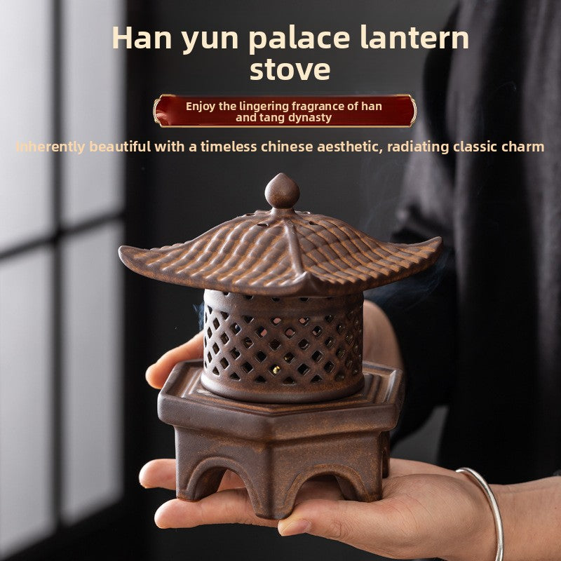 zensoullab Incense Burner Ceramic Purple Clay Hollow Han Yun Palace Lantern Candle Incense Essential Oil Burner Incense Stick Agarwood Multifunctional Ornament