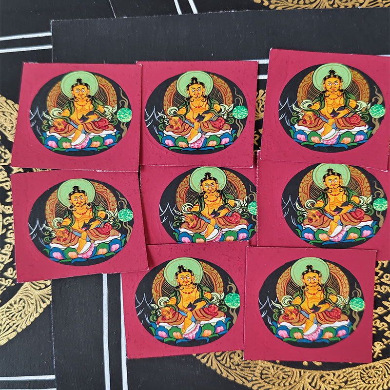 zensoullab Yellow God of Wealth Hand-painted Small Thangka Nepal Pure Hand-painted Square Round Tibetan Thangka Zodiac Guardian Pendant