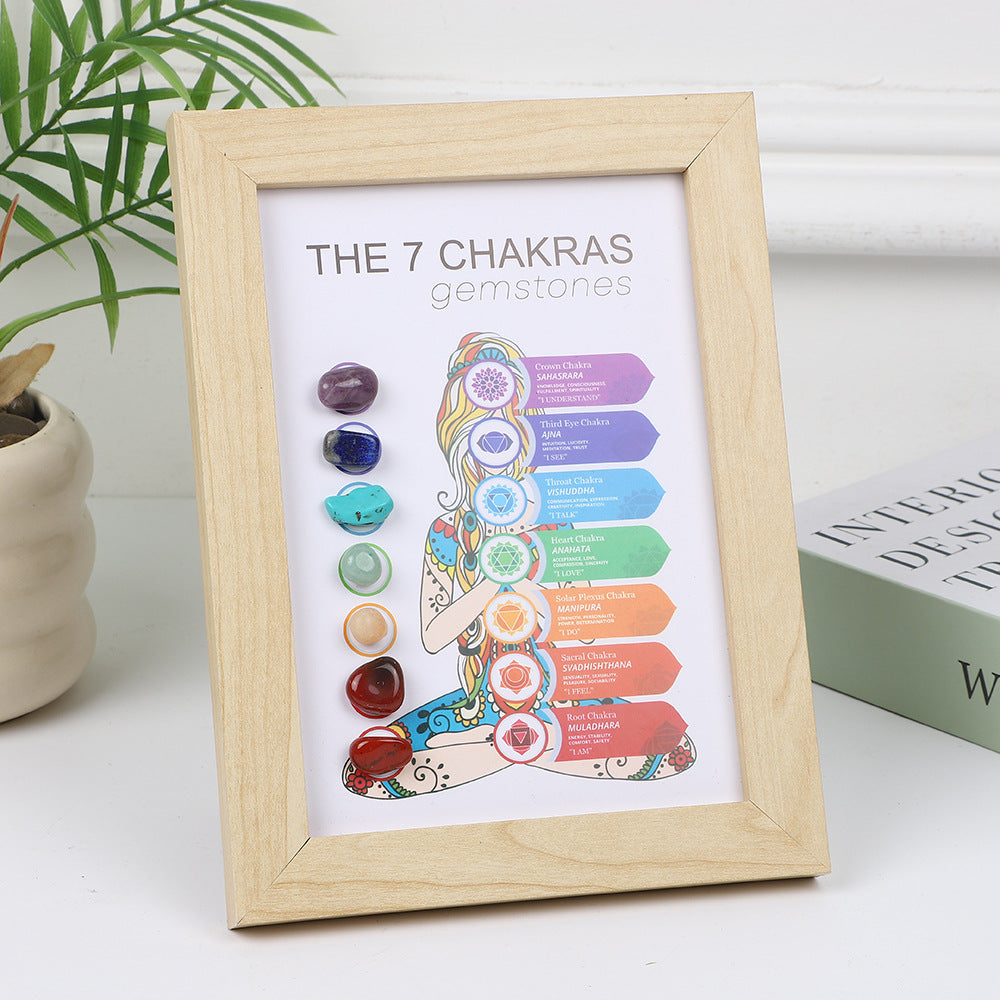 zensoullab Meditation Natural Raw Stone Specimen Frame Ornament Natural Crystal Mineral Colorful Seven-Color Stone Picture Frame Display Stand