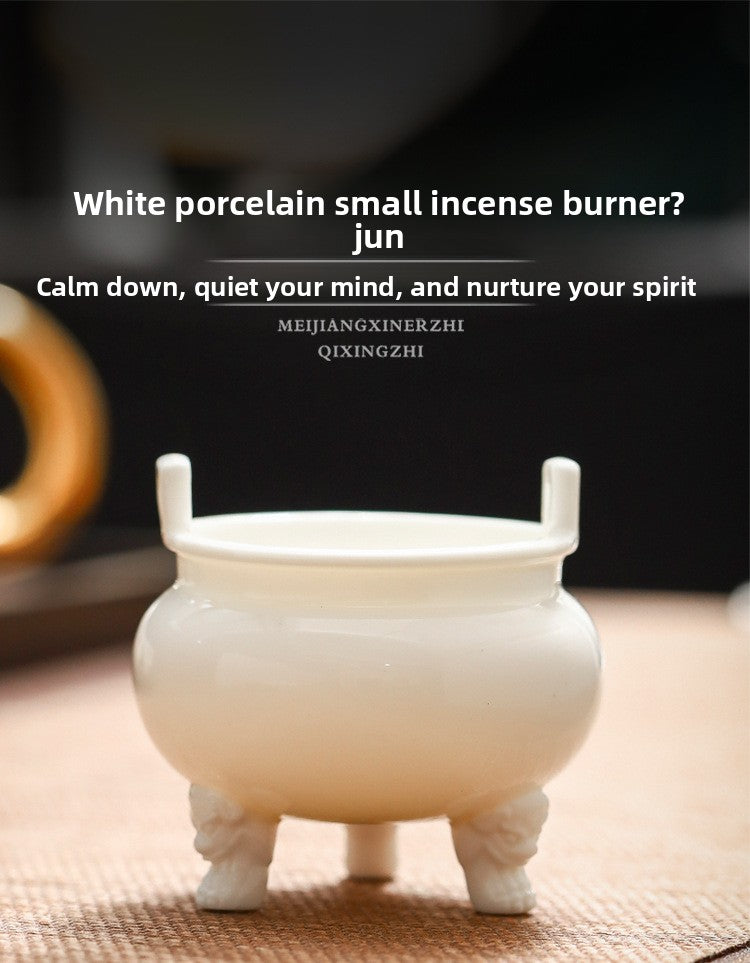 zensoullab Chinese Style Mini Ceramic Incense Burner Tea Room Home Worship Three-legged Incense Burner Portable Incense Holder Incense Ceremony Zen Small Ornament