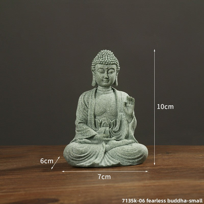 zensoullab Green Sandstone Buddha Statue Ornament Micro Landscape Fish Tank Landscaping Rockery Bonsai Living Room Zen Tea Tabletop Stone Small Sitting Buddha