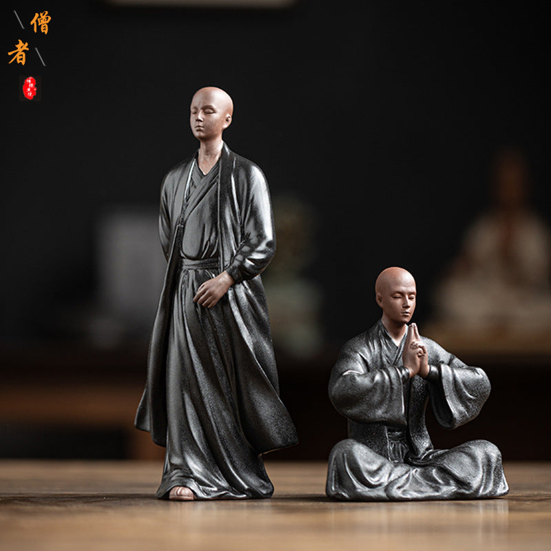 zensoullab Zen Purple Clay Little Monk Tea Pet Figurine Character Tea Ceremony Tea Room Tea Space Desktop Tea Table Tea Set Tea Table Decoration