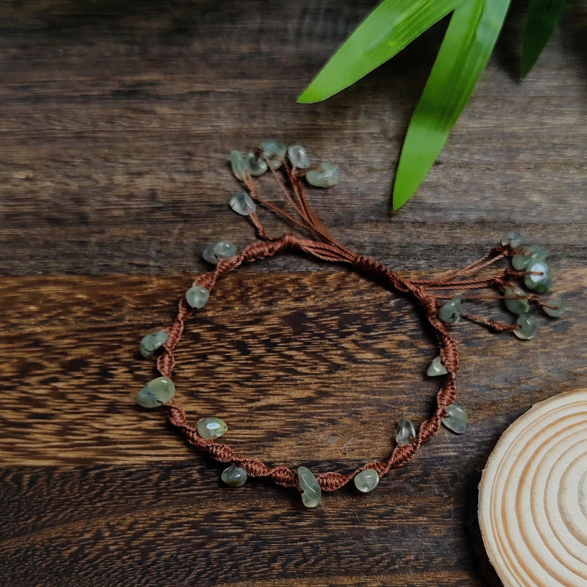 zensoullab Green Island Flower Ring Grape Stone Heavy Craft Braided Rope Bracelet