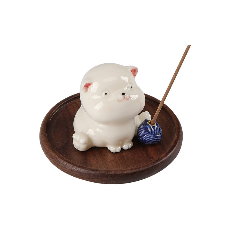 Zensoullab Creative Ceramic Kitty Incense Holder Decoration Mini Cute Small Animal Home Indoor Sandalwood Deep Incense Burner Incense Burner