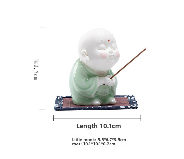 Zensoullab Creative Ceramic Ornaments Cute Little Monk Incense Burner Home Worship Incense Holder Incense Burner Incense Holder Indoor Sandalwood Holder