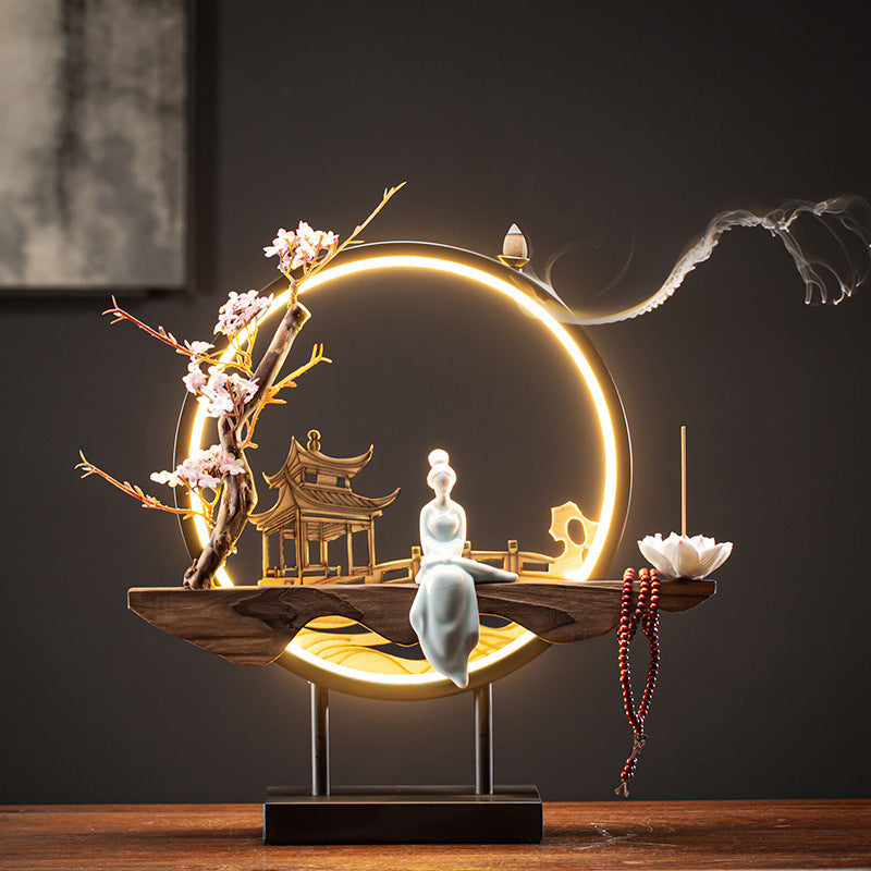 Zensoullab Ceramic Backflow Incense Burner Led Night Light Incense Decoration New Chinese Hallway TV Cabinet Dongting Lake Gift Incense