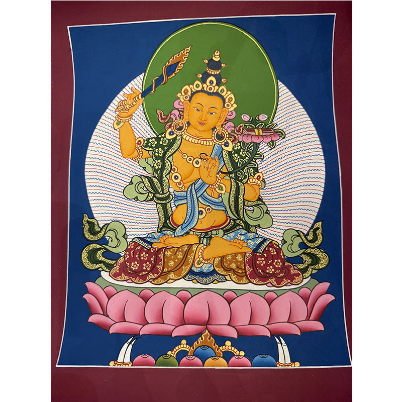 zensoullab Nepal Hand-painted Yellow God of Wealth Green Tara Manjushri Four-armed Guanyin Medicine Buddha Buddha Statue Thangka Table Decoration Hanging Painting