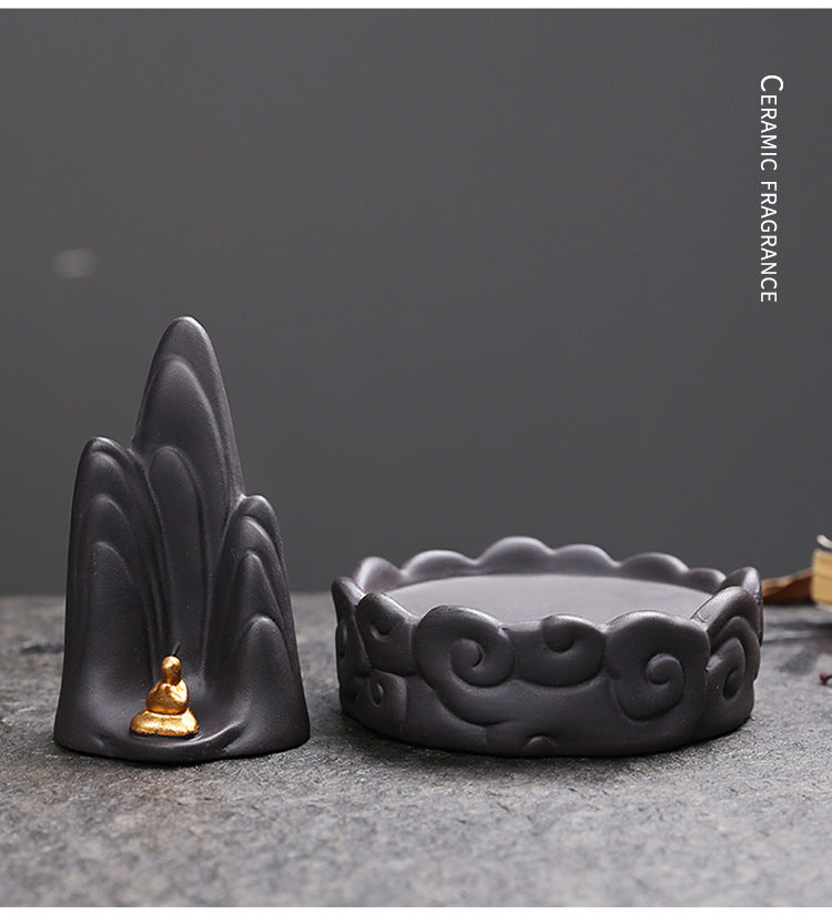 zensoullab Original Purple Clay Mountain Water Backflow Incense Burner Creative Cloud Windproof Cover Backflow Incense Burner Hot
