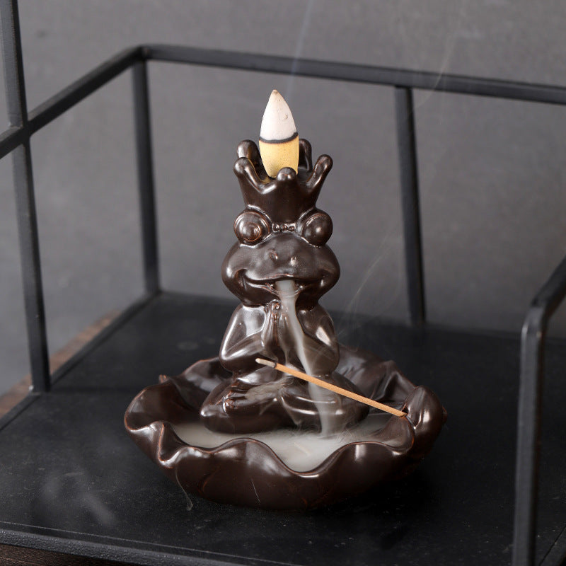 zensoullab Frog Prince Backflow Incense Burner Ceramic Creative Ornament Home Decoration Incense Holder Incense Stand Incense Device
