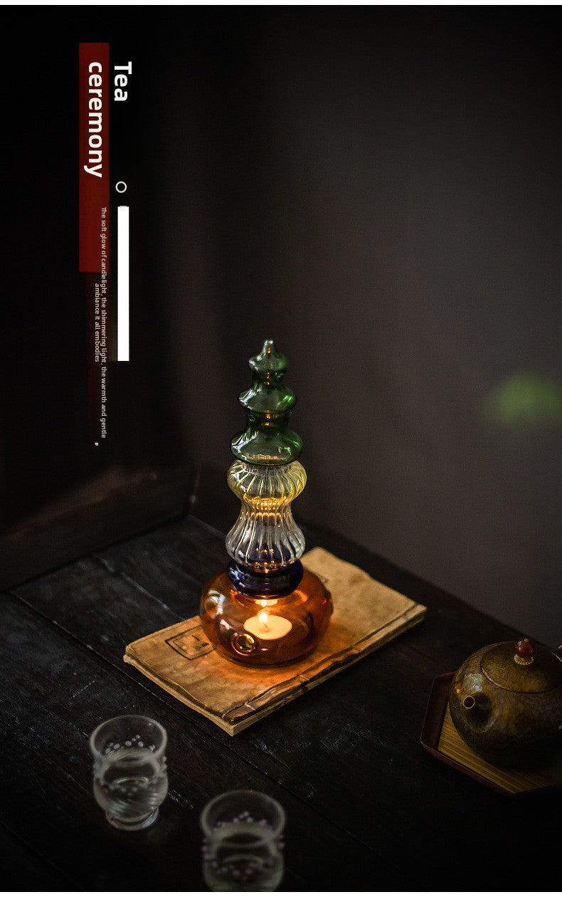 zensoullab Ancient Style Home Aromatherapy Candle Candle Holder Chinese Zen Style Antique Lampshade Glass Ornament Tea Room retro Atmosphere Lamp