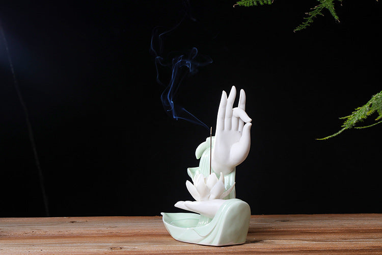 zensoullab Backflow Incense Burner Home Purple Clay Flow Incense Burner Indoor Ornament Ceramic Buddha Hand Incense Burner Home Decor