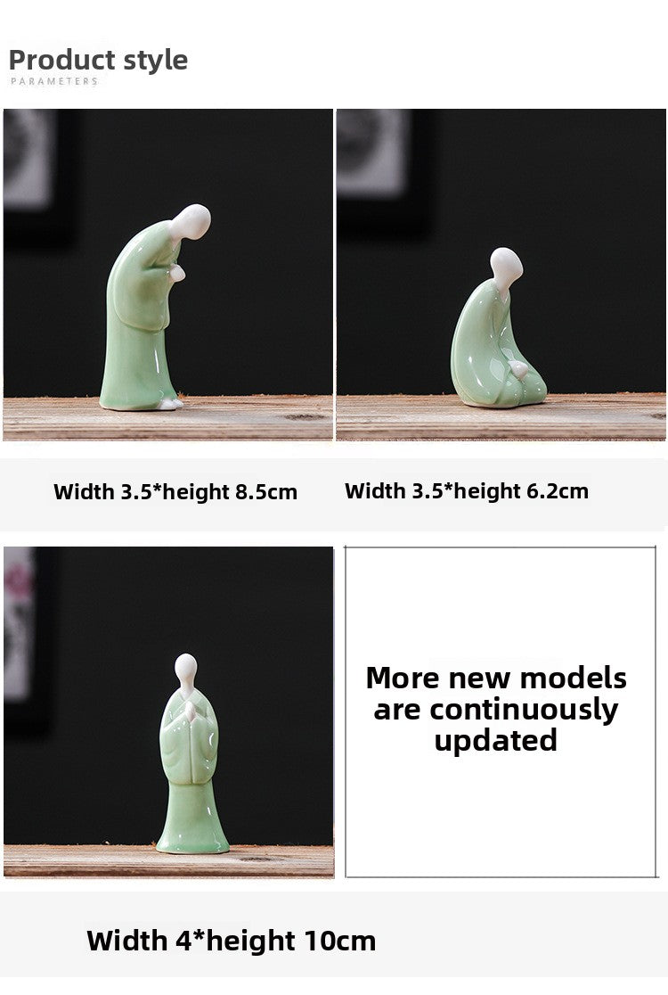 zensoullab Creative New Chinese Style Ceramic Figure Formless Buddha Zen Monk Ornament Fish Tank Bonsai Entrance Living Room Home Decoration