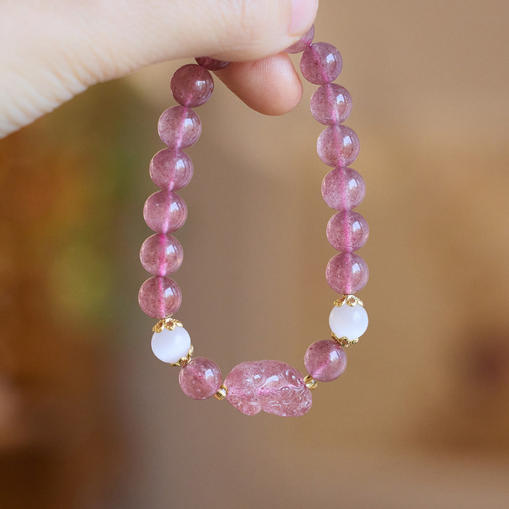 Zensoullab Temple Same Style Natural Strawberry Quartz Bracelet Pigeon Blood Red Crystal Peach Blossom Bracelet