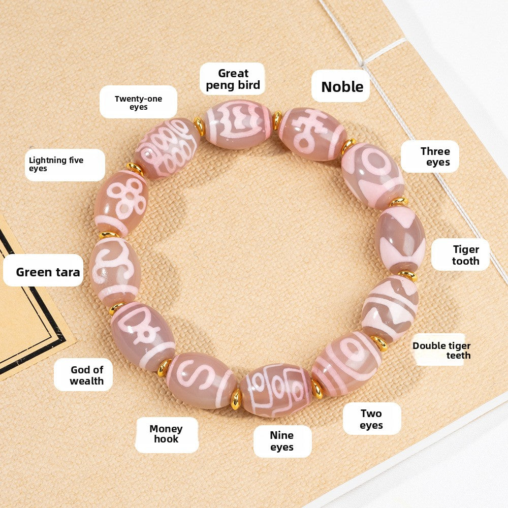 zensoullab Natural Agate Dzi Bead Bracelet Fashion Versatile Unisex Couple Style Tiger Tooth Multi-Totem Single Circle Bracelet