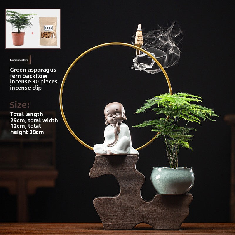 zensoullab Zen Style Backflow Incense Burner Ornament Sha Mi Monk Chinese Style Home Living Room Office Potted Incense Burner Gift