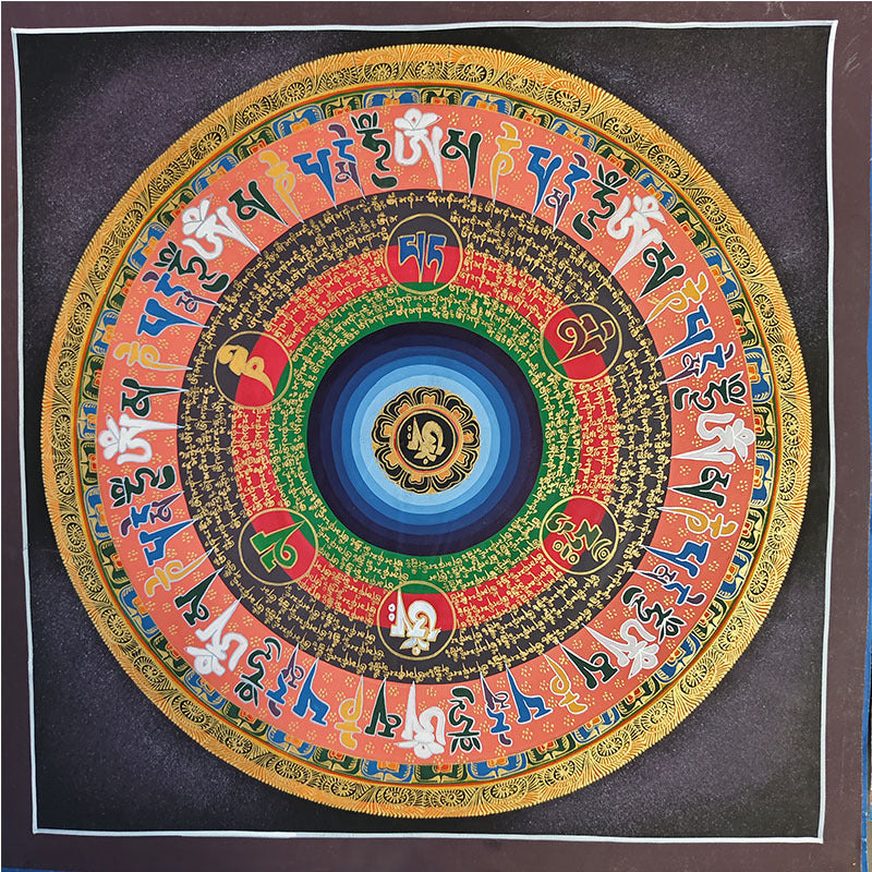zensoullab Nepal Hand-painted Sutra Mandala Thangka Painted Starry Sky Six-Word Mantra Tibetan Thangka Mandala Decorative Hanging Painting