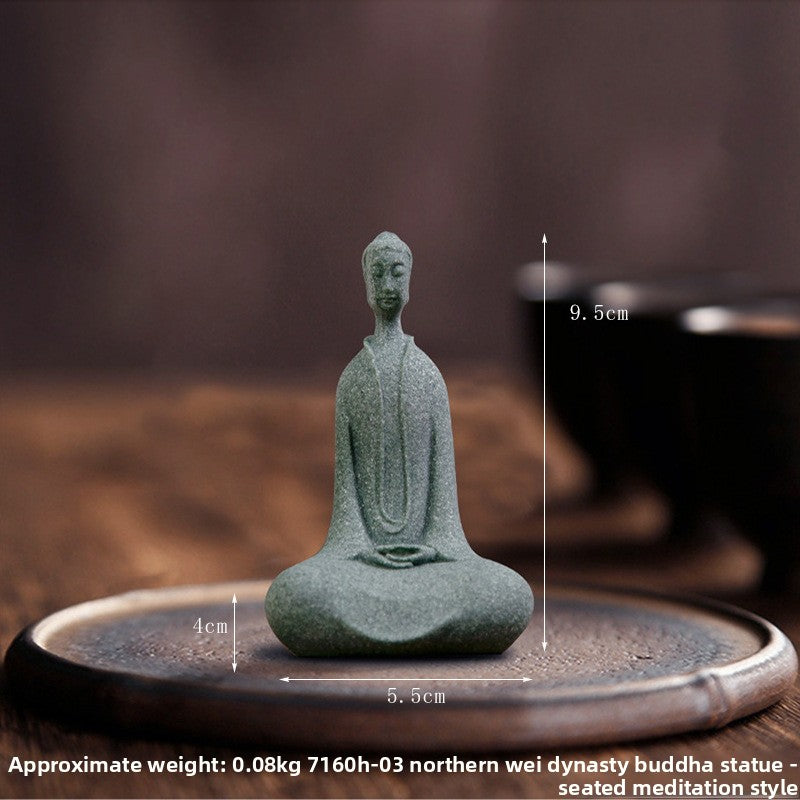 zensoullab Green Sandstone Buddha Statue Ornament Micro Landscape Fish Tank Landscaping Rockery Bonsai Living Room Zen Tea Tabletop Stone Small Sitting Buddha