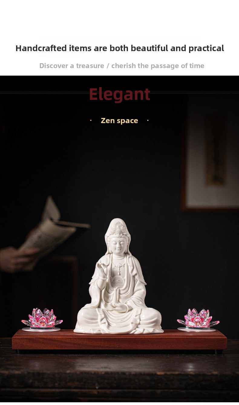 zensoullab Zen Style Chinese White Porcelain Holding Bottle Guanyin Buddha Statue Desktop Ornament Home Indoor Entrance Display Cabinet Decoration