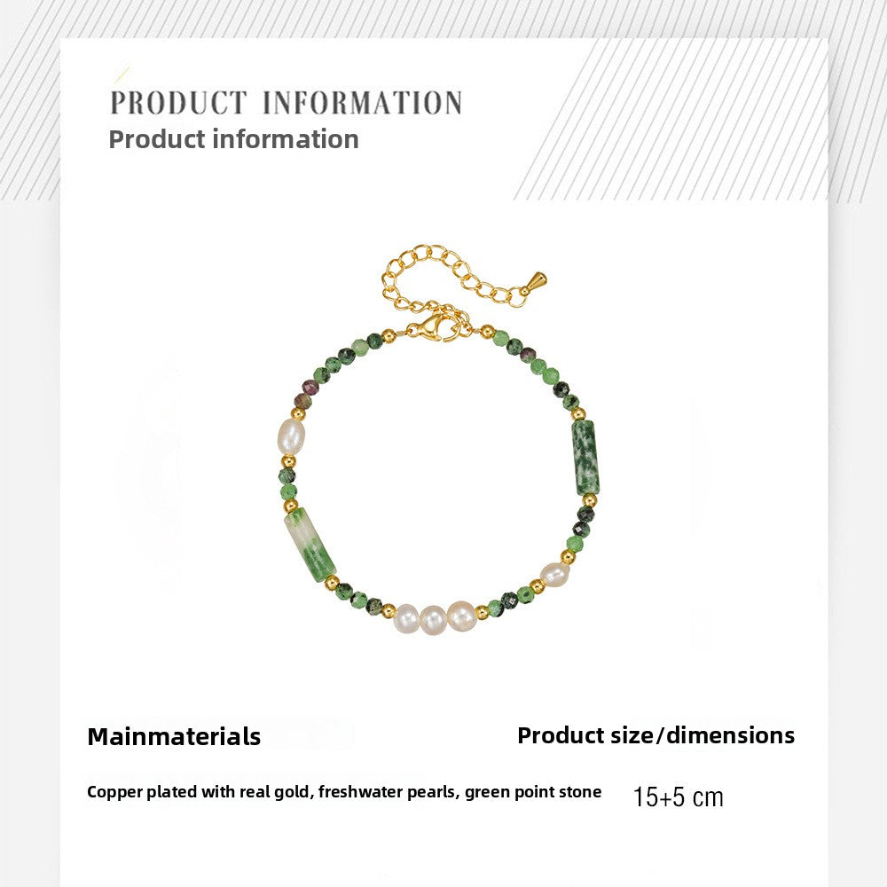 zensoullab Freshwater Pearl Natural Stone Bead Necklace Bracelet Melad Green Dot Stone Sweater Chain High-end