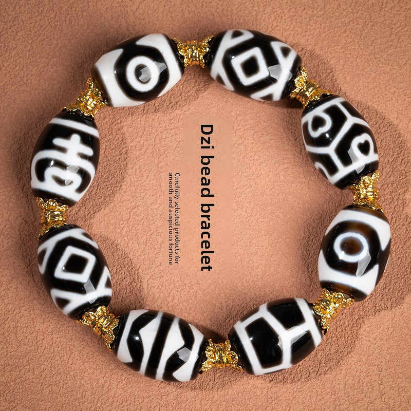 zensoullab Natural Multi-Gem Black and White Dalo Dzi Bead Taiwan Craft Agate Bracelet for Men and Women Couples Single Circle Bracelet In Stock