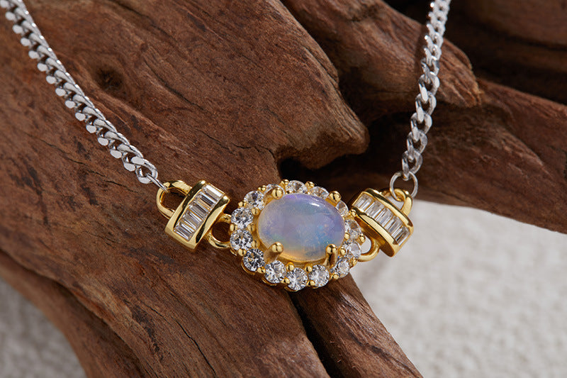 zensoullabs 925 Sterling Silver Inlaid Natural Multicolor Optional Gemstone Egg Pendant Collarbone Necklace Light Luxury Niche High-end Feel