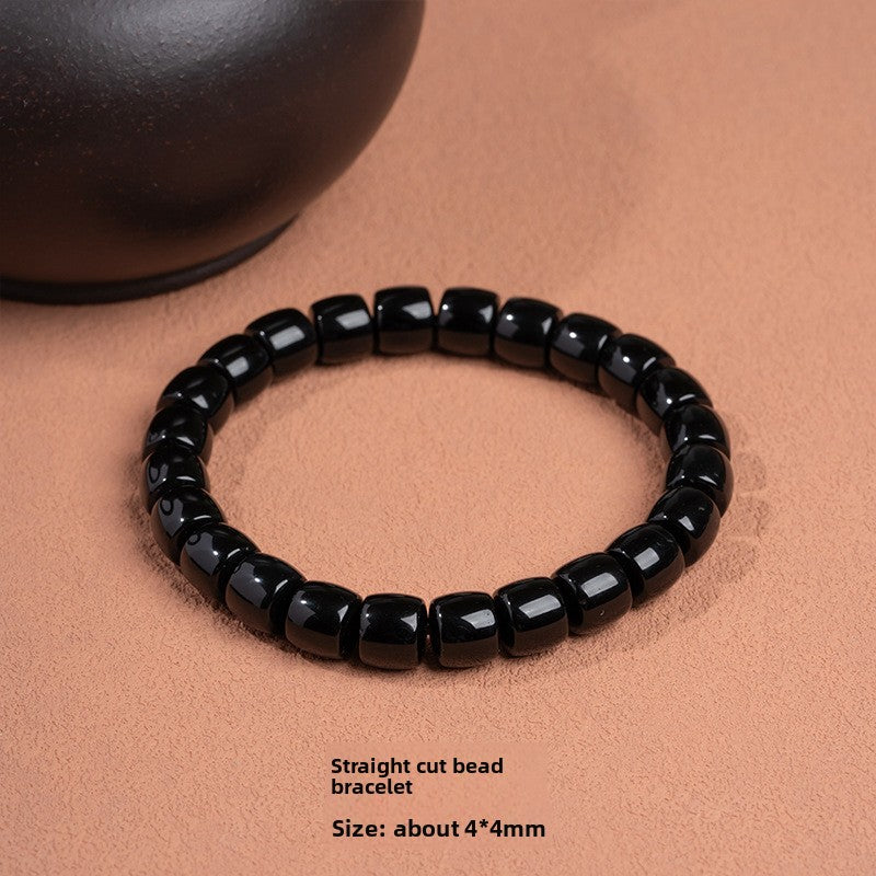 zensoullab Natural Straight-Cut Black Agate Dzi Bead Bracelet Fashion Versatile Unisex Couple Style Single Circle Medicine Tablet Bracelet In Stock