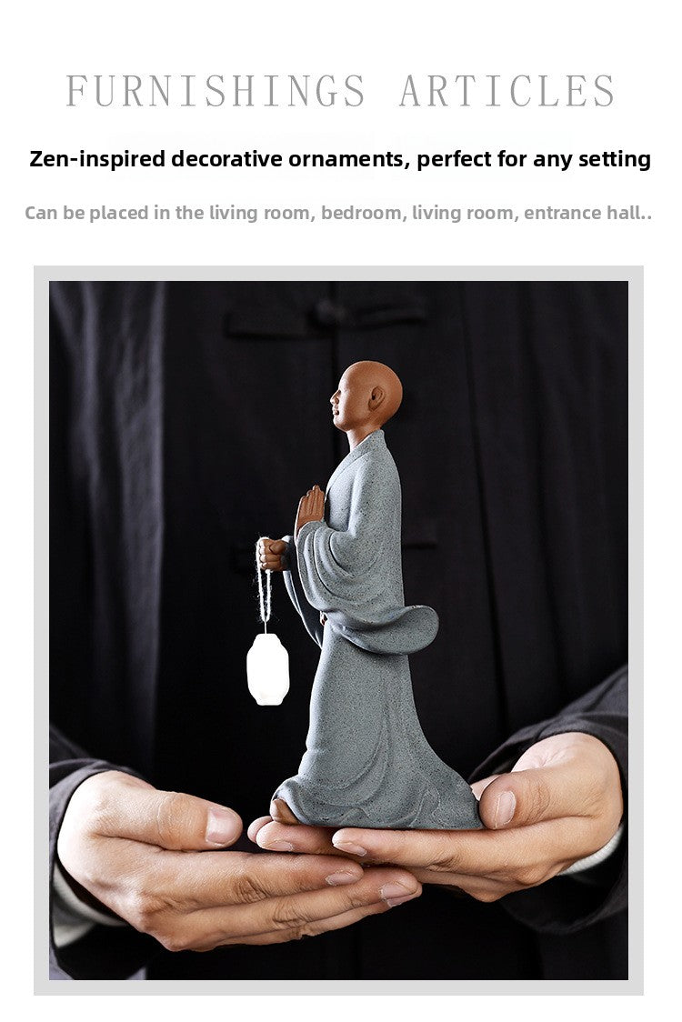 zensoullab Purple Clay Zen Buddhist Little Monk Figurine Creative Ceramic Character Home Living Room Tea Room Tea Pet Desktop Decoration