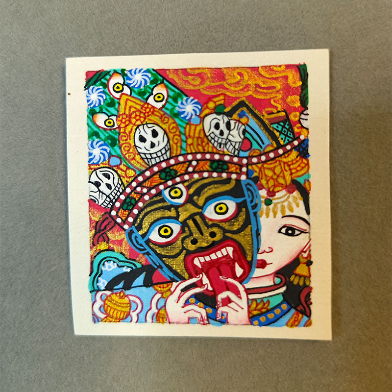 zensoullab Nepal Hand-painted Female God of Wealth Zaki Ram Past and Present Life Thangka Tibetan God of Wealth Small Thangka Gawu Box Pendant