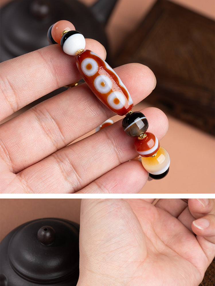 Zensoullab Natural Five-Eye Tibet Beads Duobao Agate Bracelet Fashion All-Match Men and Women Couple Single Ring Bracelet