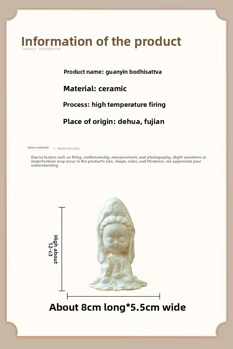 zensoullab Premium Ceramic Guanyin Bodhisattva Home Decoration Cute Desktop Ornament Office Entrance Peace Car Gift