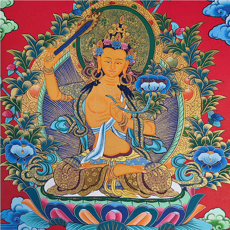 zensoullab Nepal Hand-painted Manjushri Thangka Yellow God of Wealth Samantabhadra Four-armed Guanyin White Tara Green Tara Entrance Wall Hanging Painting