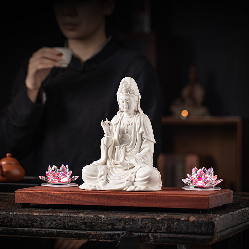 zensoullab Zen Style Chinese White Porcelain Holding Bottle Guanyin Buddha Statue Desktop Ornament Home Indoor Entrance Display Cabinet Decoration
