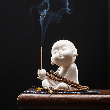 Zensoullab Creative Chinese Ceramic Ornaments Household Line Aromatherapy Stove Samanera Little Monk Incense Holder Incense Burner Tray Sandalwood Holder Indoor