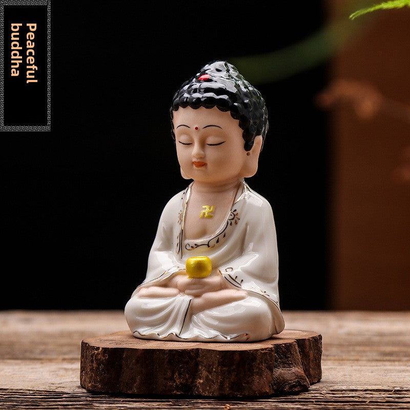 zensoullab Ceramic Buddha Statue Peace Buddha Chinese Style Entrance Shakyamuni Crafts Guanyin Ornament Lying Buddha Car Accessories