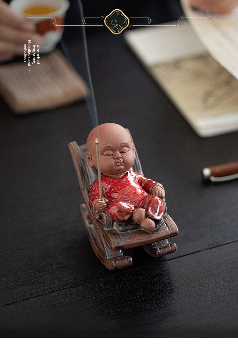 zensoullab Rocking Chair Little Monk Incense Burner Creative Incense Holder Zen Tea Room Aromatherapy Burner Ornament Incense Holder Craft