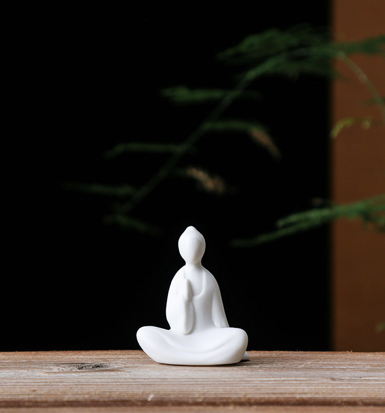 zensoullab Zen Ceramic Formless Buddha Garden Potted Plant Landscaping Decoration White Porcelain Little Monk Mini Chinese Style Living Room Home Ornament