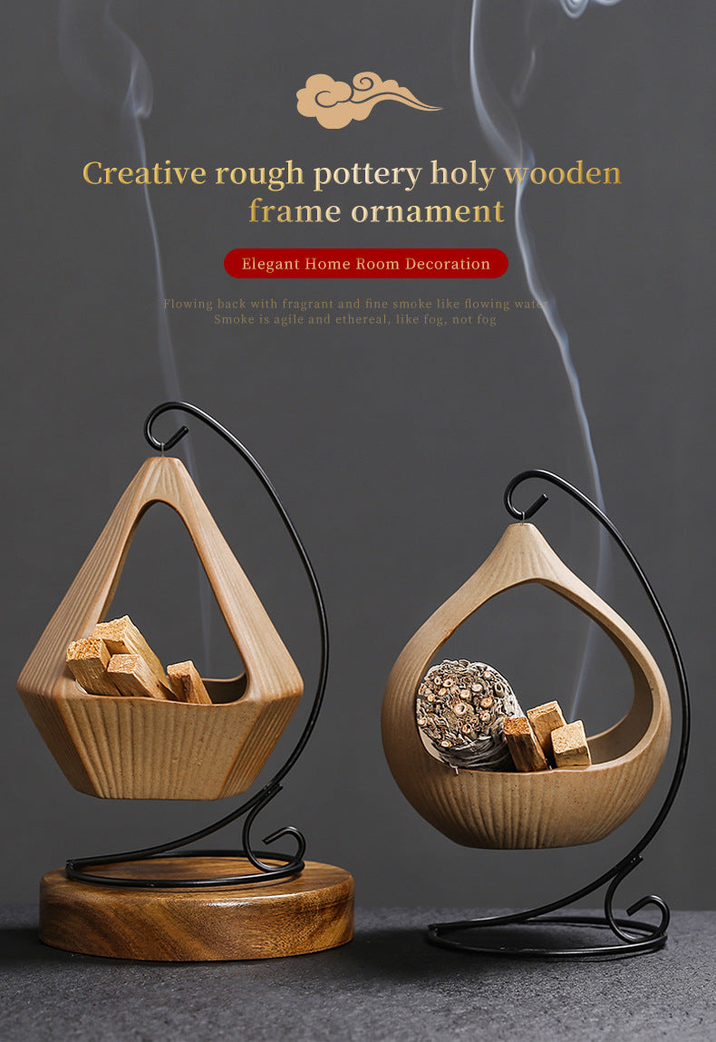 Iron Rack Hanging Basket Ceramic Incense Burner Creative Ceramic Sage Peruvian Wood Tray Home Indoor Atmosphere Ornament